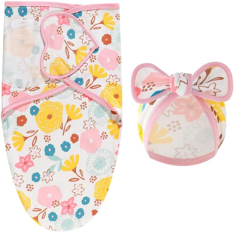 Baby Swaddle 3-Pack - 100% Cotton Ultra-Soft & Safe, Anti-Startle Sleep Sacks for 0-3 Months,Bulletin Boards, Temperature Control Stickers for Sleeping Bags (Pink)