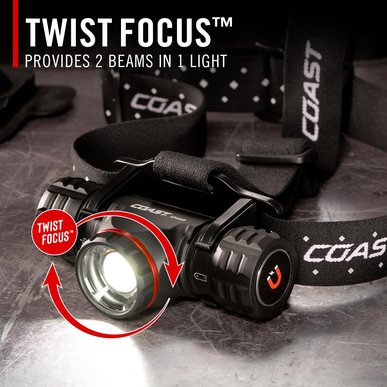 Coast XPH34R 2075 Lumen USB-C Rechargeable-Dual Power LED Headlamp with Pure Beam Twist Focus and Magnetic Base, Multicoloured image number 1