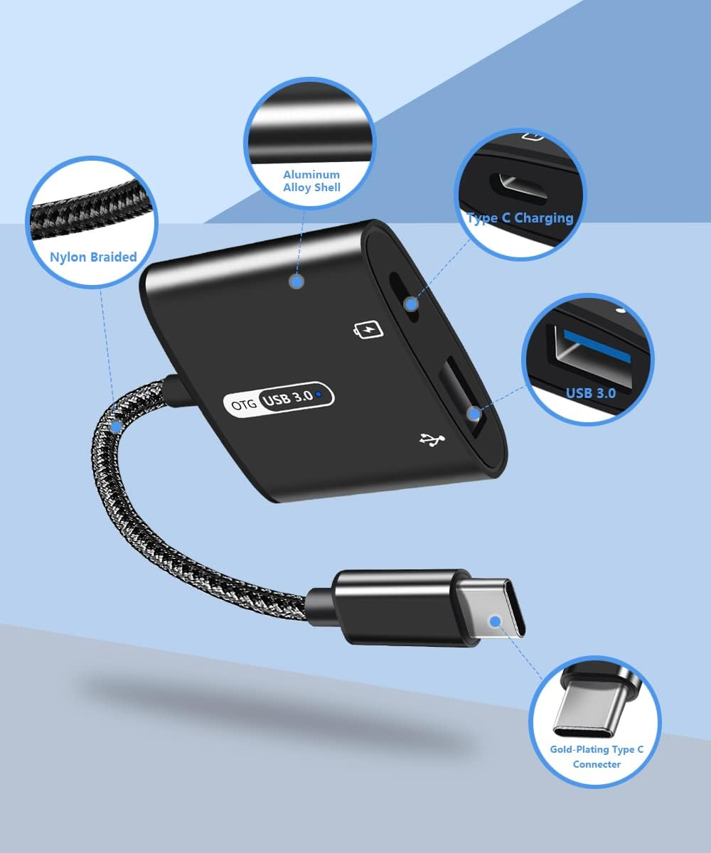 Azddur USB C OTG Adapter with Power, 2 in 1 USB C to USB with 60W PD Charging, Compatible with Ipad Pro, Dell XPS, Galaxy S21/S20+/Note10, Google Pixel 5/4XL, Chromecast with Google TV