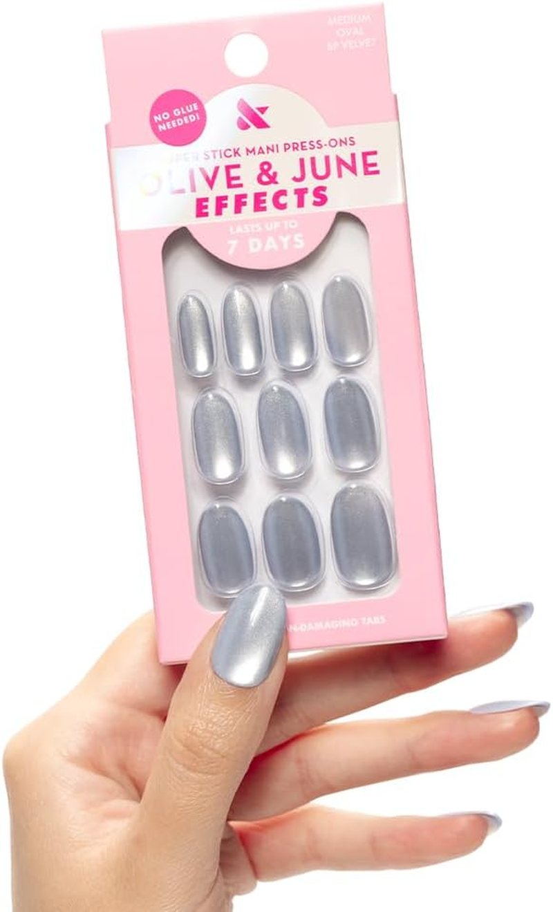 Olive & June Super Stick Hands - Press on Nails - Oval Medium - No Glue Needed - 32 Tabs in 16 Sizes - Non-Toxic - Easy to Apply, No Harmful - Realistic Look - 7 Days