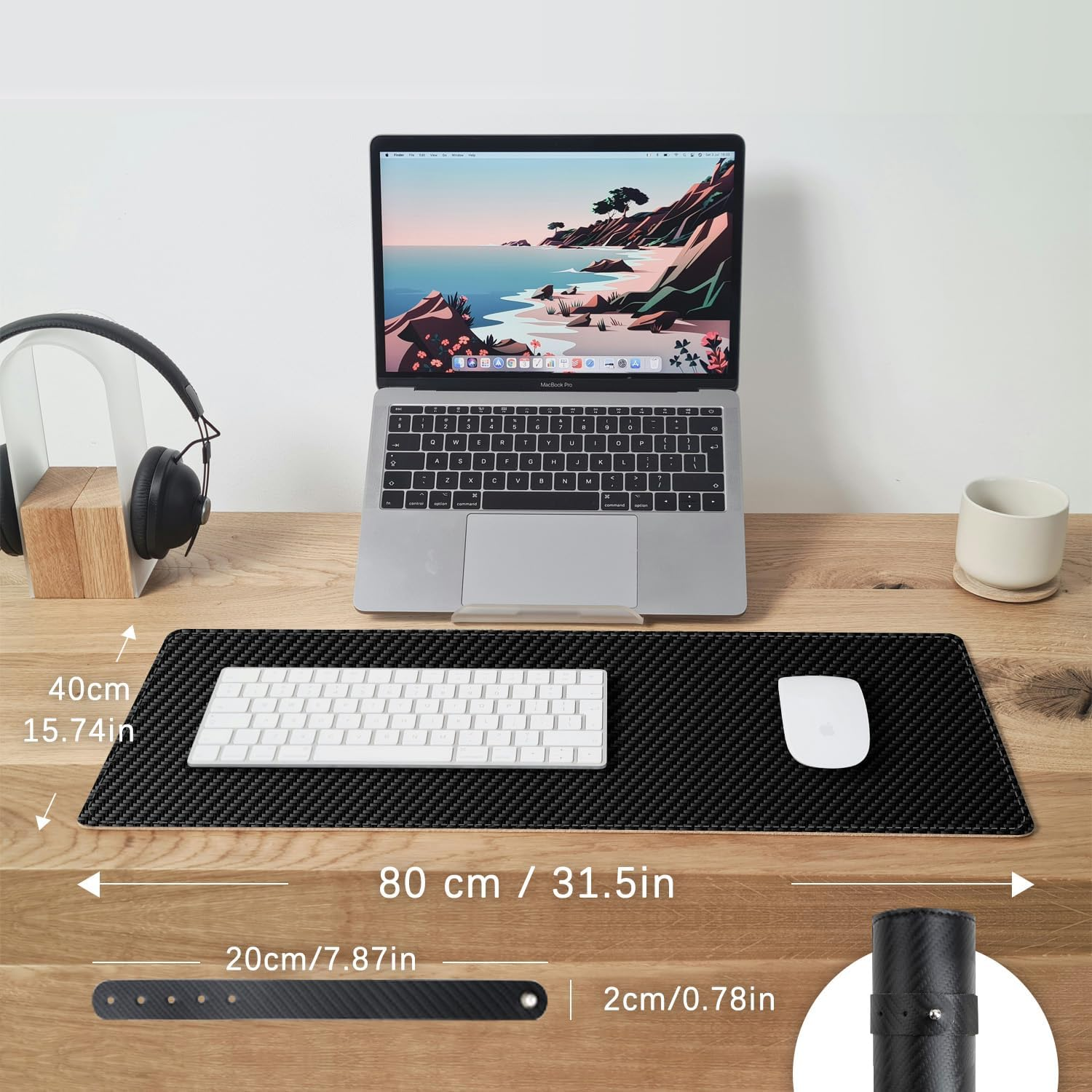 WEKUBA Desk Mat, Dual-Sided Carbon Fiber Texture & Pad Natural Cork Desk Pad, 80 X 40Cm Leather Computer Desk Mat, Non-Slip, Waterproof, Dirt-Resistant for Home Office Accessories image number 5