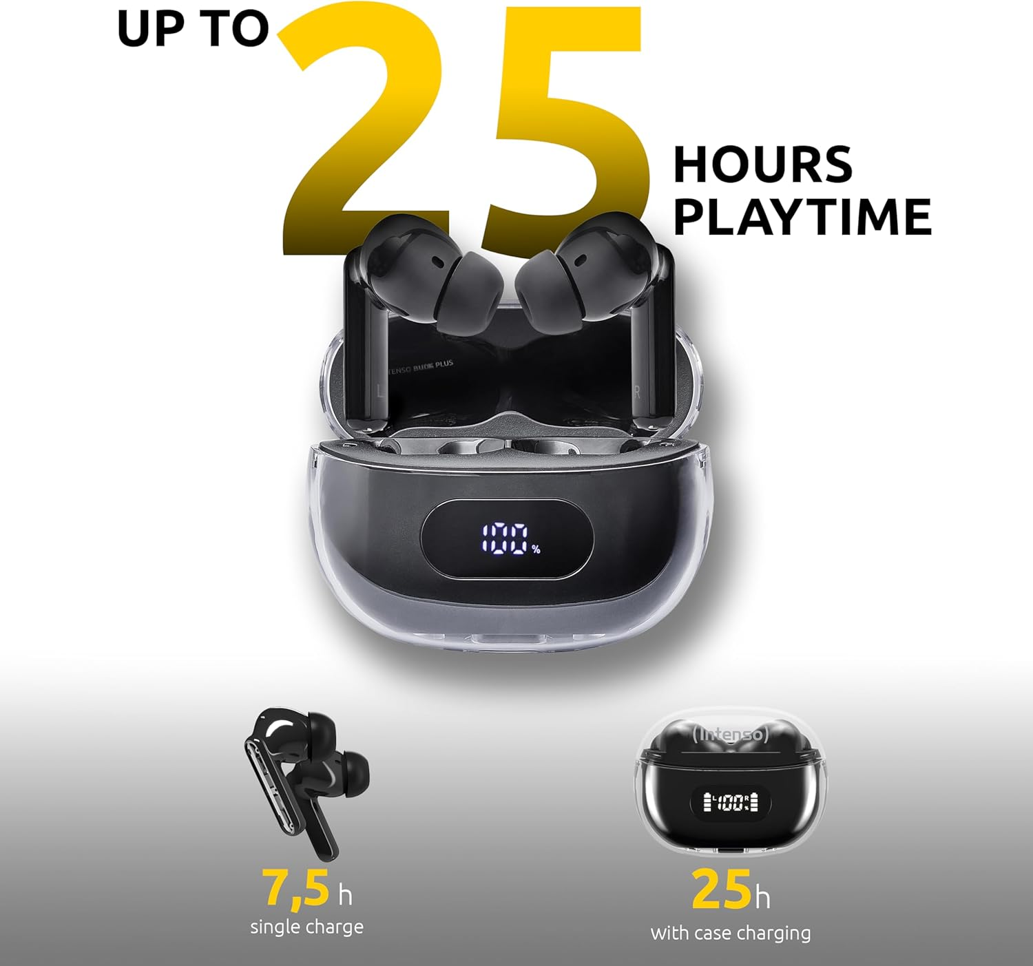 Intenso Buds plus TWS True Wireless Headphones T310AE with Active Noise Cancelling, ENC, Bluetooth and up to 25 Hours of Music Playback, Black - Black image number 7