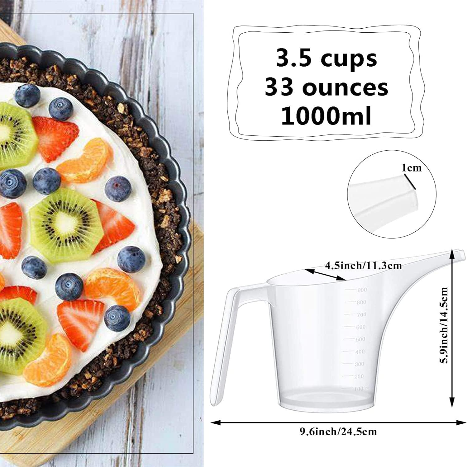 6 Pack Measuring Funnel Pitchers, 1000Ml Large Capacity Easy Pour Measuring Cup with Long Spout for Soap Cakes Making, Filling Muffin Pans, Bakeware Molds, Oils, Fluids (33OZ) image number 5