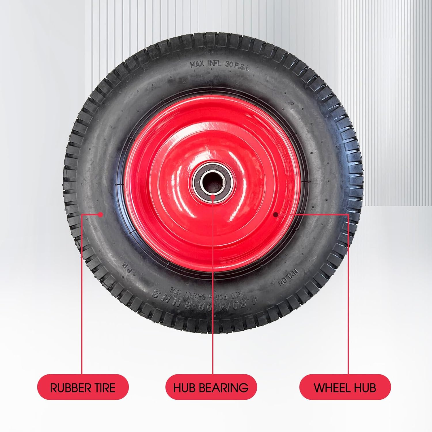 Tootoo 16" Wheelbarrow Trolley Wheel 4.80/4.00-8 Pneumatic Tyre 16Mm Bore Tire Steel image number 2