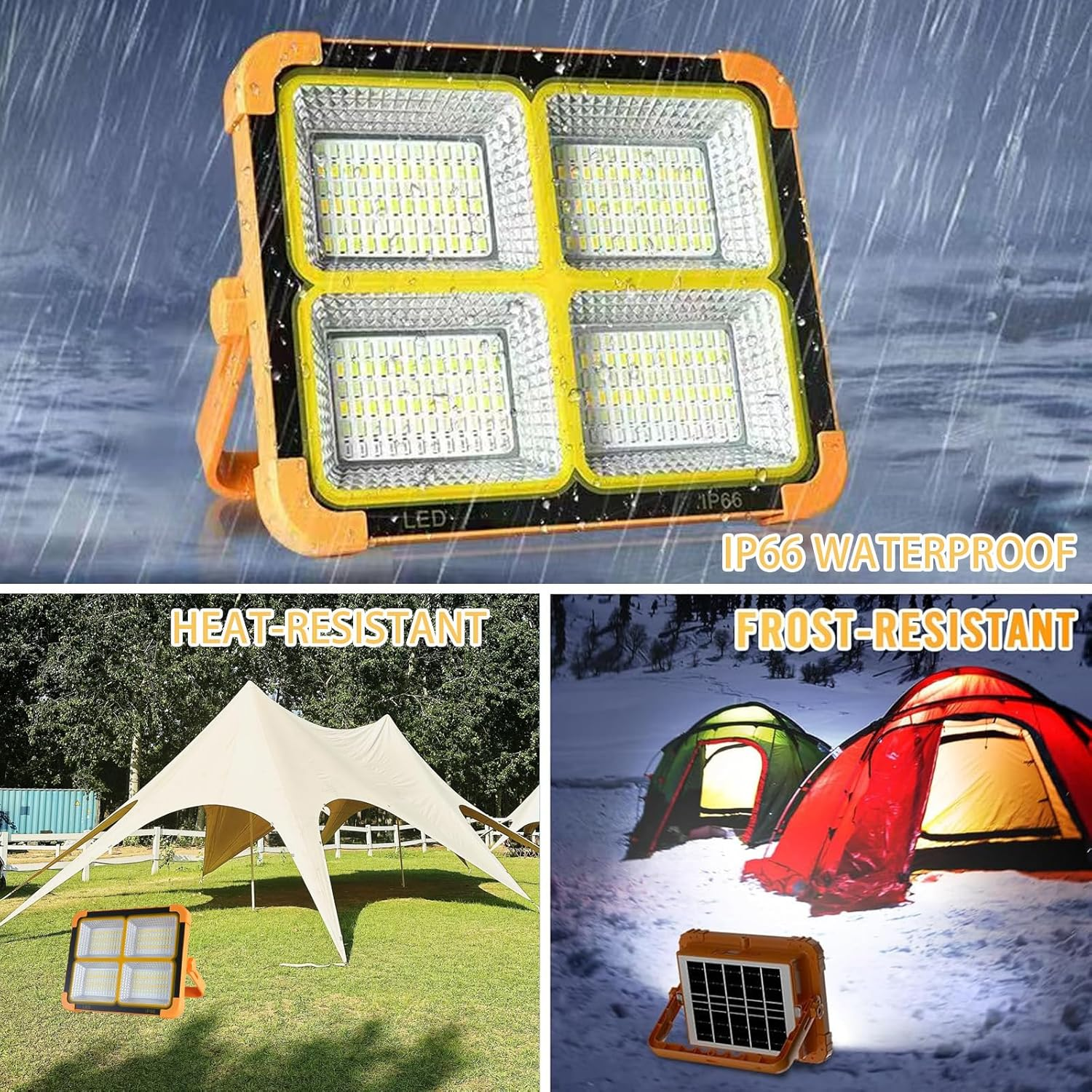 LED Solar Work Light 100W Rechargeable 4800Mah with 5 Lights Modes IP66 Waterproof, Portable Magnetic Outdoor Working Light for Emergency Camping Garage Car Repairing Construction Site Lighting image number 5