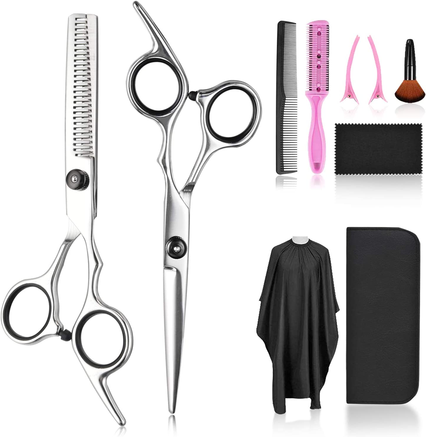 Hair Cutting Scissors Thinning Shears- Fcysy Professional Barber Sharp Hair Scissors Hairdressing Shears Kit with Haircut Accessories in Leather Case for Cutting Styling Hair for Women Men Pet- 7 Pcs
