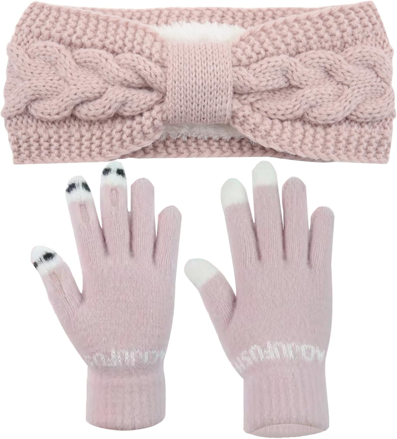 FOSDICK Winter Cable Knit Headbands Women Crochet Ear Warmer Headband, Pink Knitted Thermal Twist Headbands for Girls Women Soft Lining Head Wrap Winter Knitted Headband for Shopping Skiing Running image number 5