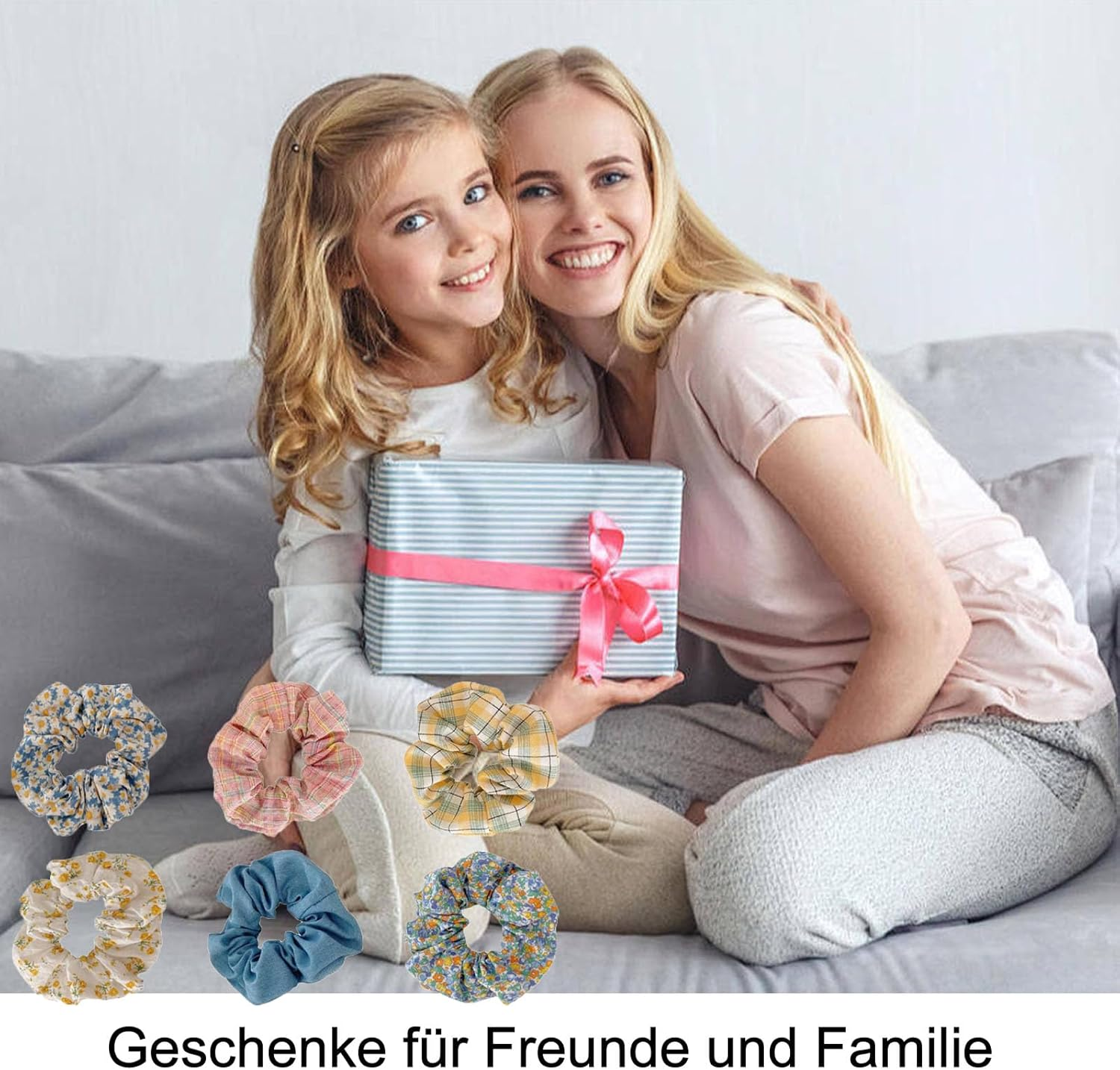 6 Styles Scrunchies, Floral Pattern Hair Scrunchies, Women, Elastic Hair Bobbles, Ponytail Hair Accessories for Girls, Women, Vintage Floral Hair Bobbles (Pink 2)