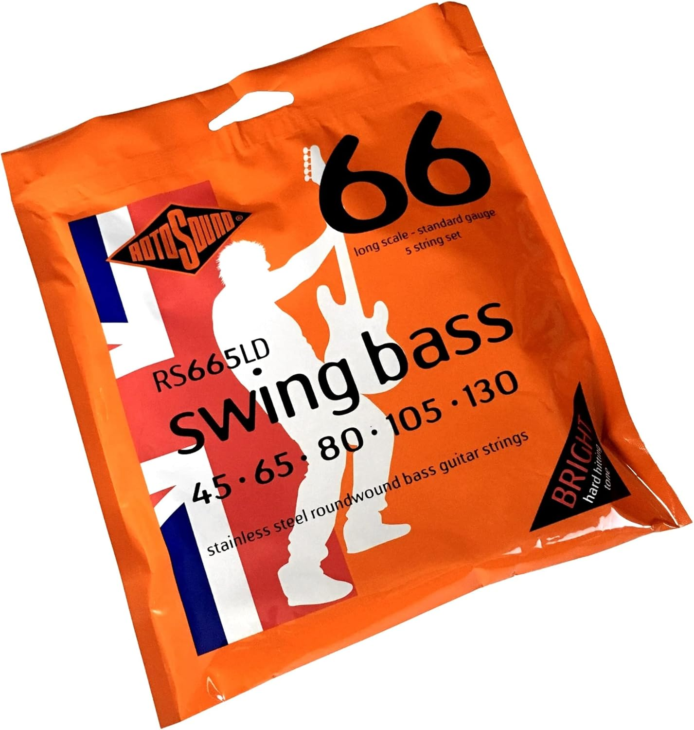 Rotosound Stainless Steel Standard Gauge Roundwound Bass Strings (45 65 80 105 130), RS665LD image number 1