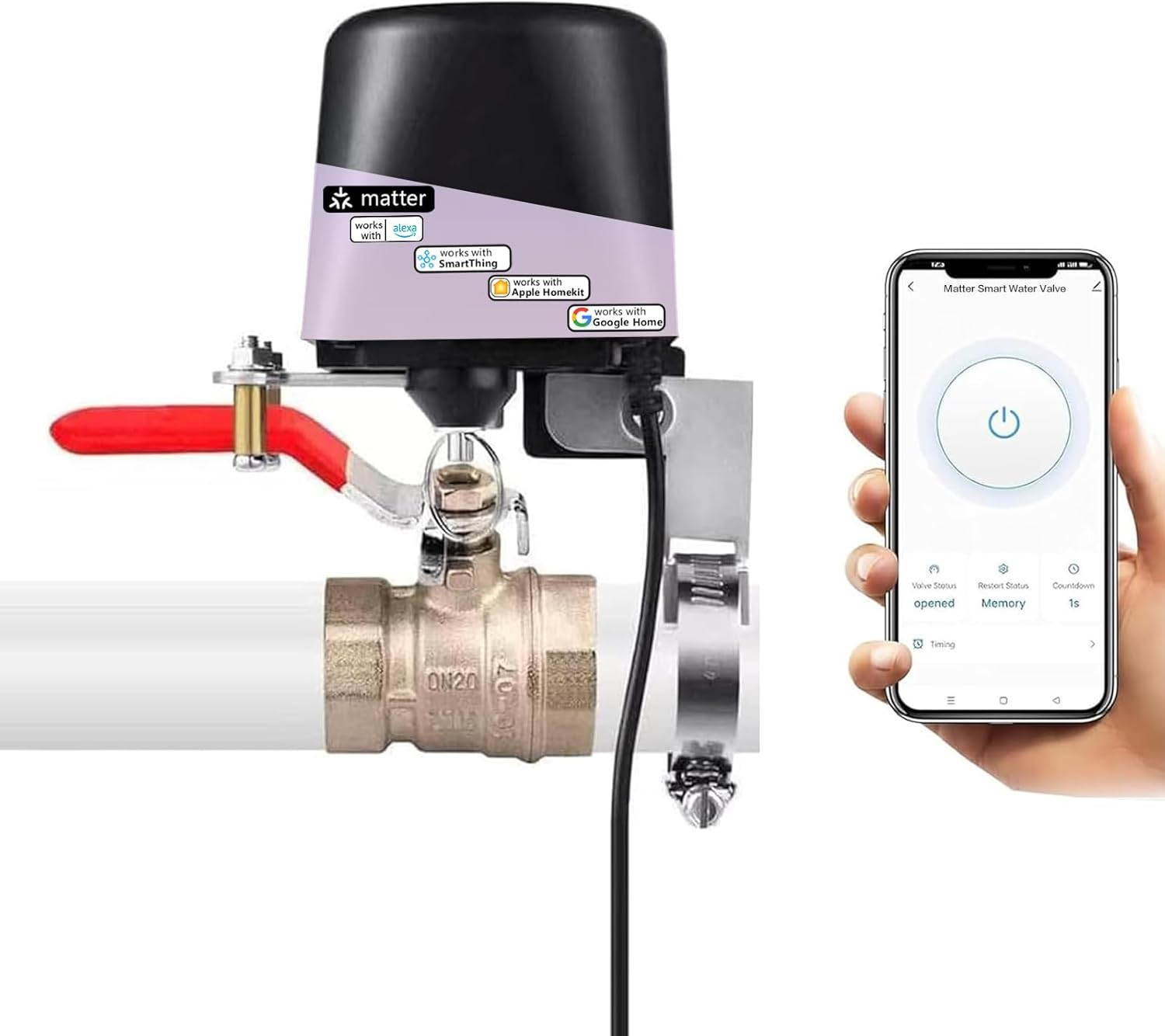 Jinvoo Matter Smart Water Valve, Matter Valve, Electric Smart Valve, Automatic Ball Valve Watering Timer, Sprinkler Controller, for Applee Home, Alexa, Google Home, Smartthingss, Requires Matter Hub