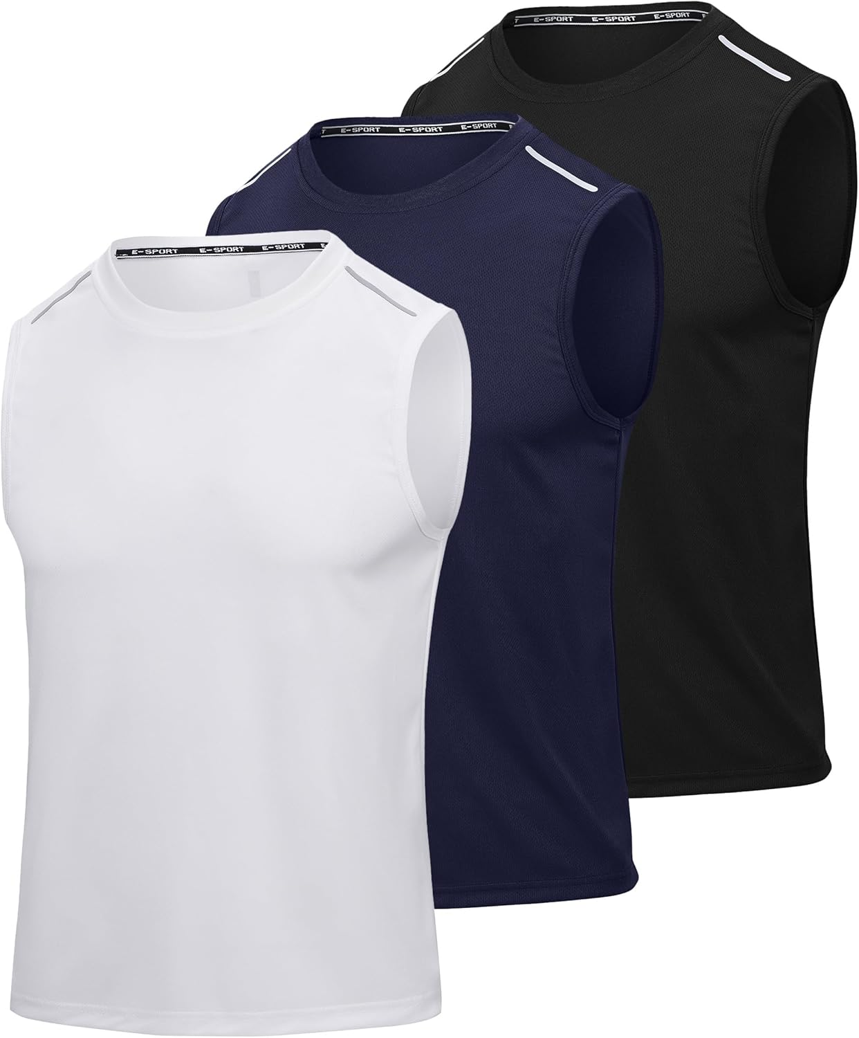 Mens Sport Tank Tops 3 Pack Dry Fit Polyester Gym Workout T Shirts Sleeveless Men Tennis Basketball Shirts