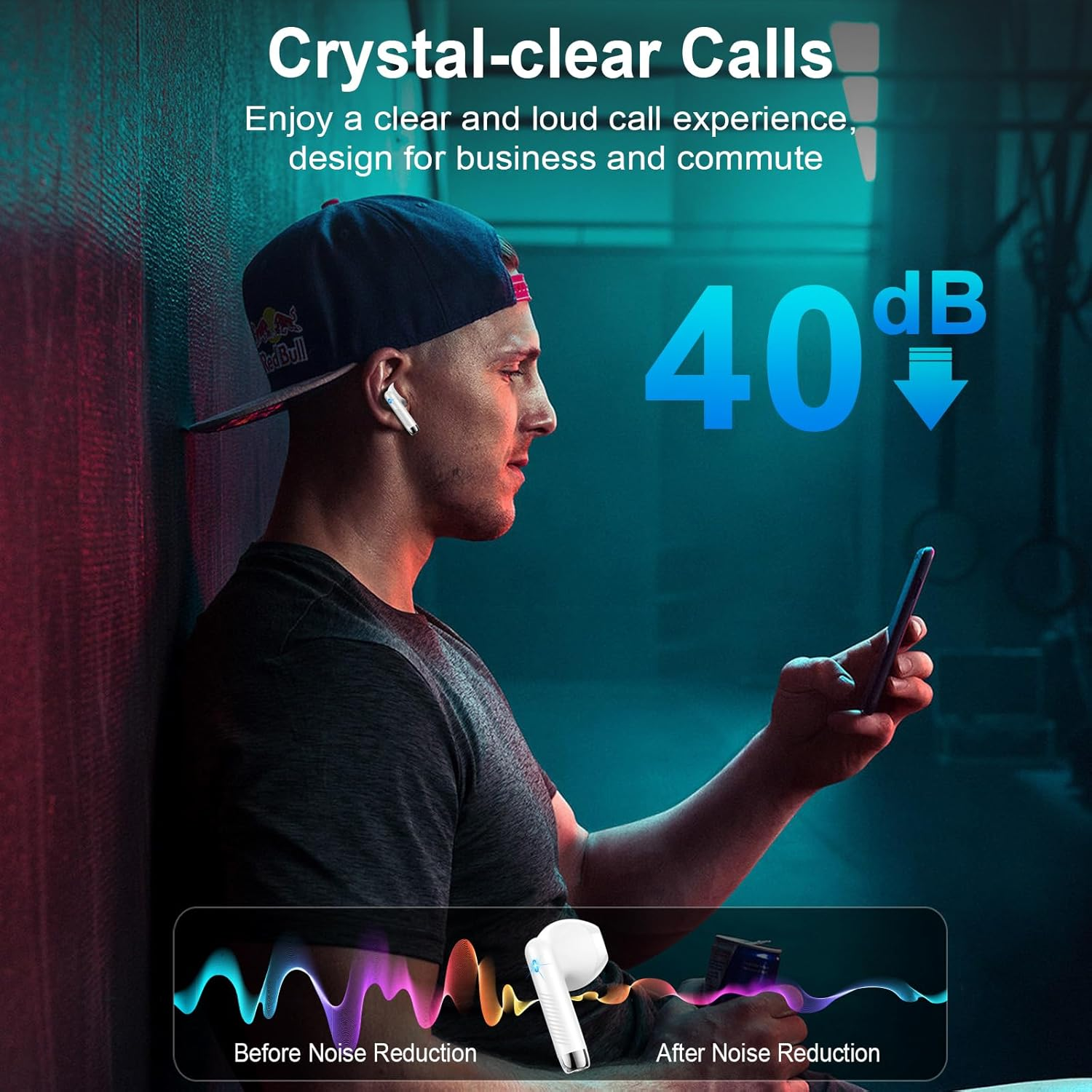 Bluetooth Headphones, Wireless Bluetooth 5.3 In-Ear Headphones with 4 HD Mic, 2024 Wireless Headphones, 42 Hours ENC Noise Cancelling Earbuds, Deep Bass, IP7 Waterproof Earphones, LED Display, USB-C image number 3