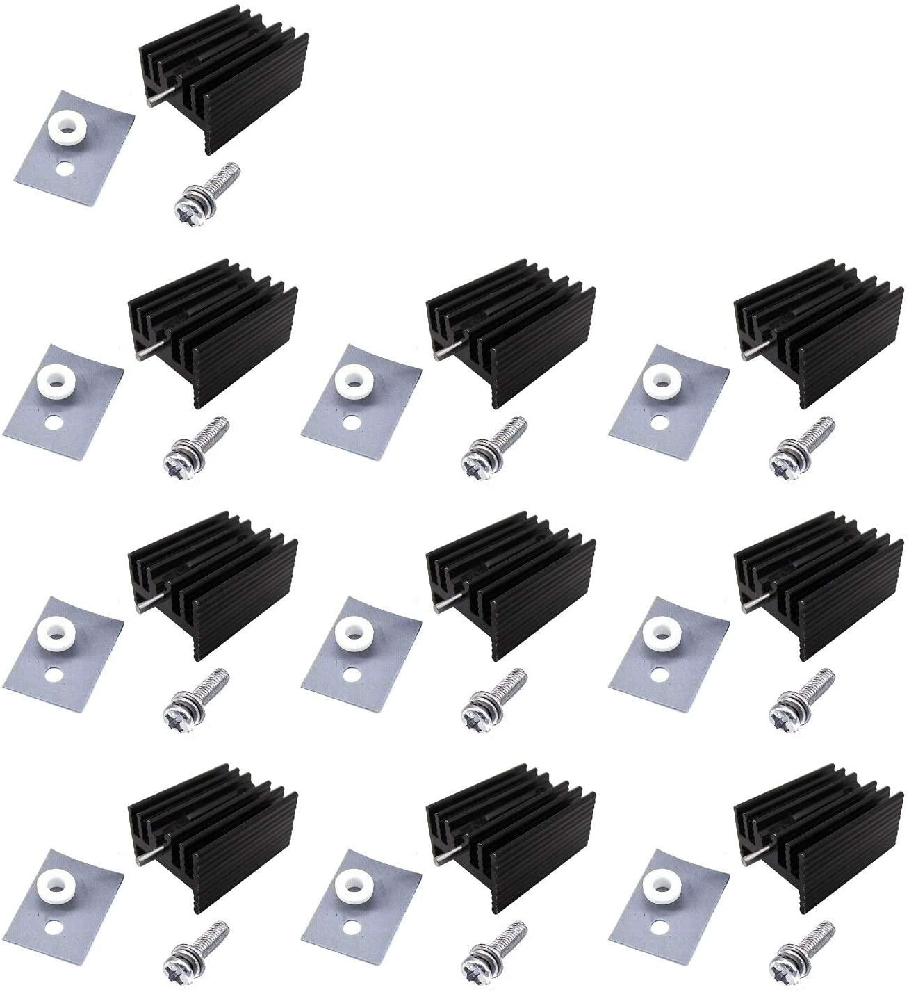 Easycargo TO-220 Heatsink + Insulator/Mounting Kits (Screw+Washer+Bushing+Insulator Rubberized Silicone+ Heatsink TO-220) for LM78XX Voltage Regulator, MOSFET Transistor (Silver 12 Pack)