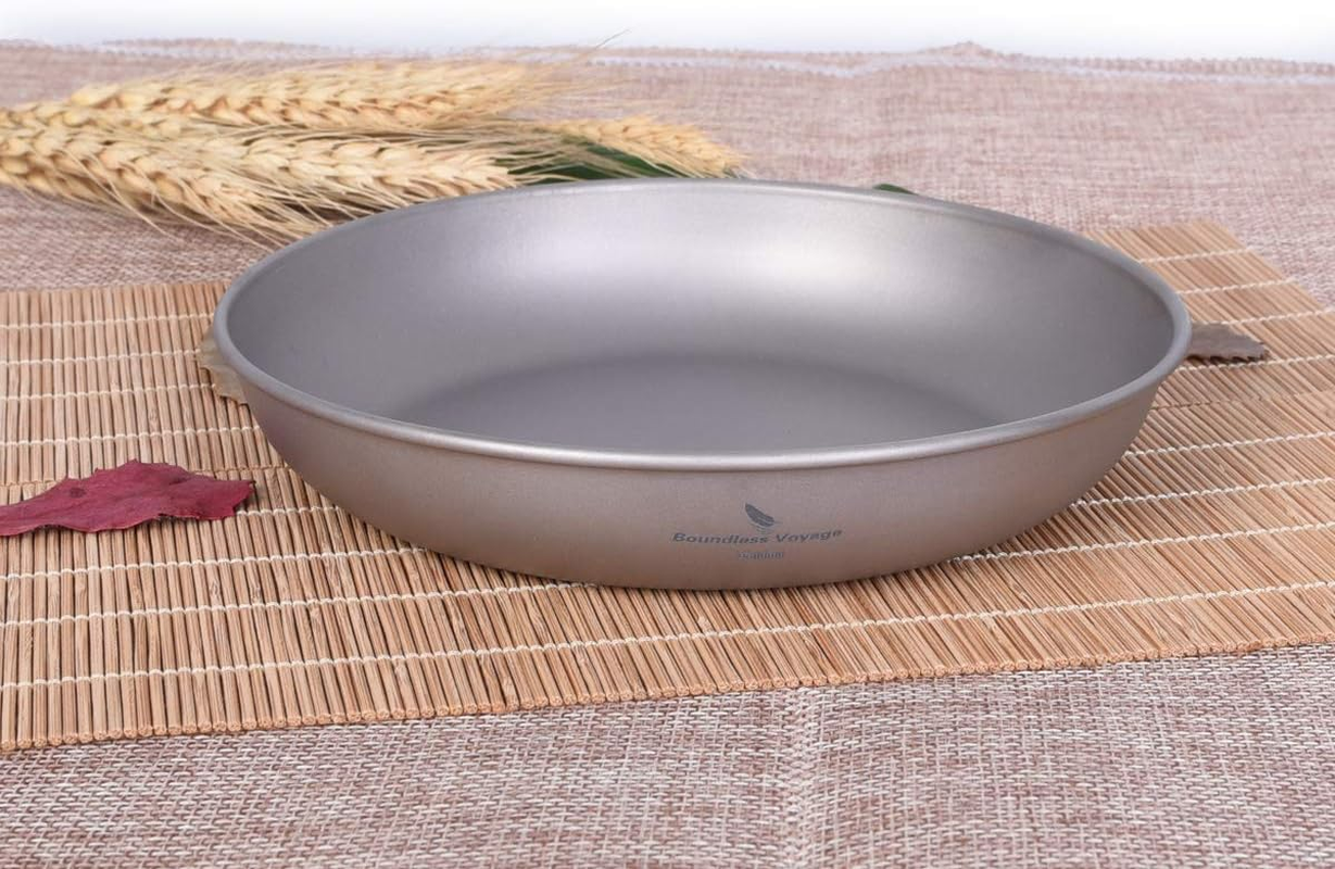 Boundless Voyage Ultralight Titanium Pan Dish Plate with Carry Mesh Bag Outdoor Camping Tableware Cookware Mess Kit - Ti15139B - (3 Pcs) image number 2