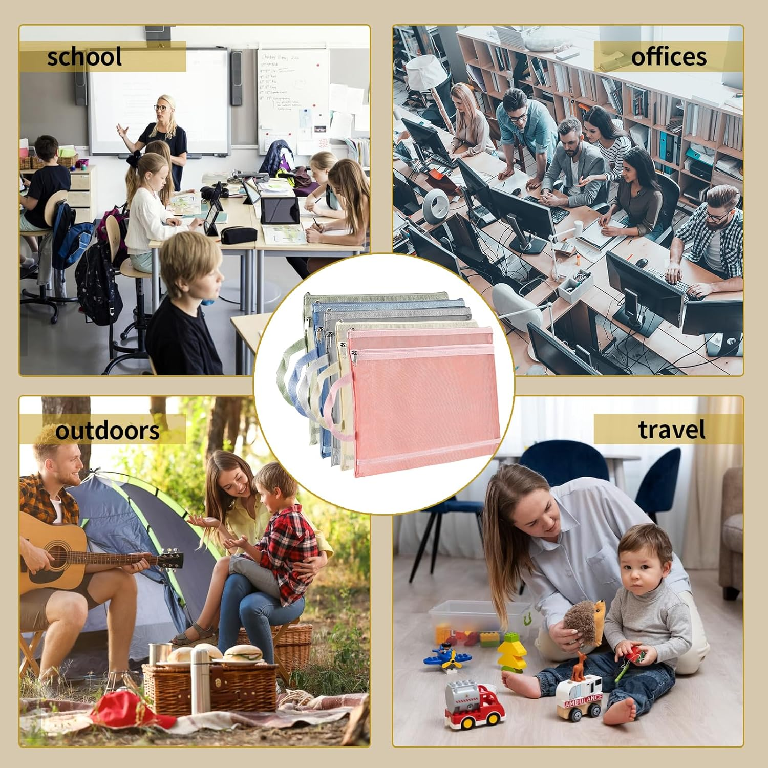 Truelux 10 Pack Colored Double-Layer Mesh Zipper Pouch Bags, Nylon Building Block Sets Toy Storage & Organization, Breathable See through (5Pcs A4+5Pcs A5) Pouch with Handle for School Office Games image number 4