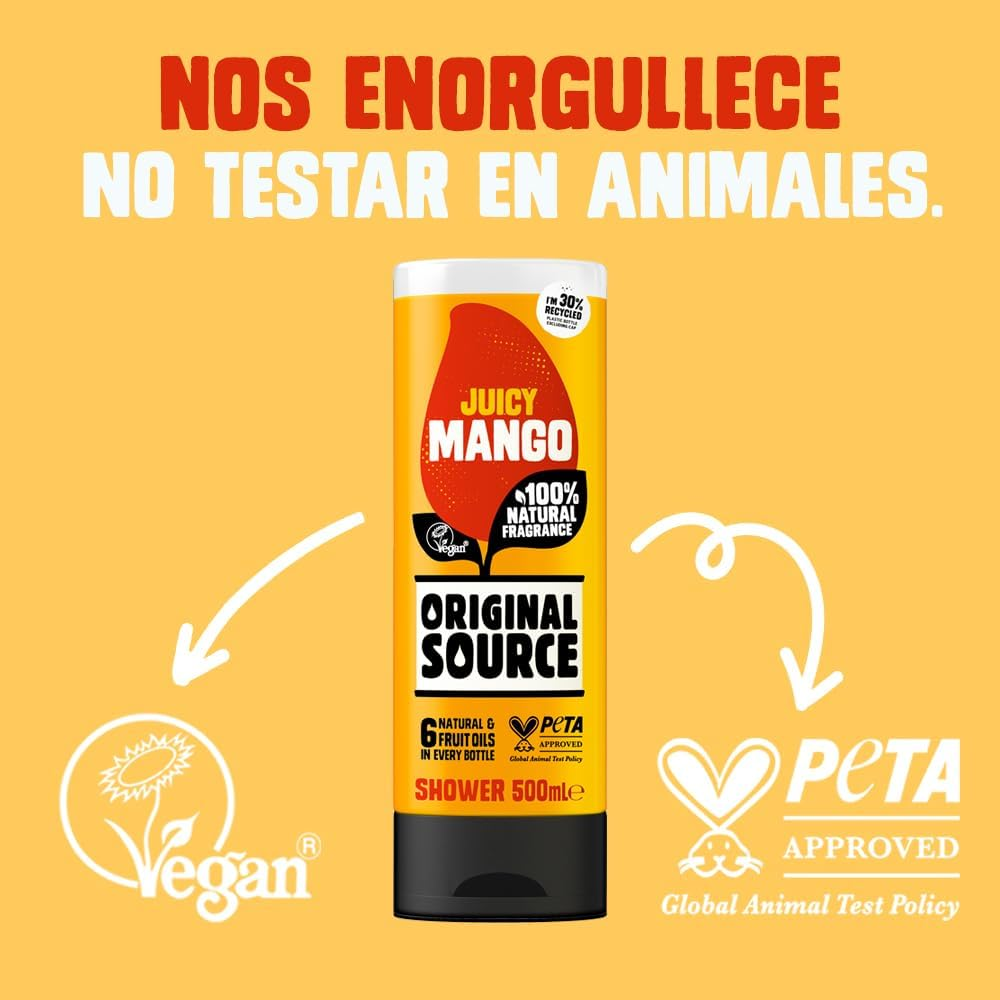 Original Source Mango Shower Gel, 100 Percent Natural Fragrance, Vegan, Cruelty Free, Paraben Free, Bulk Buy, Pack of 6 X 500 Ml image number 2