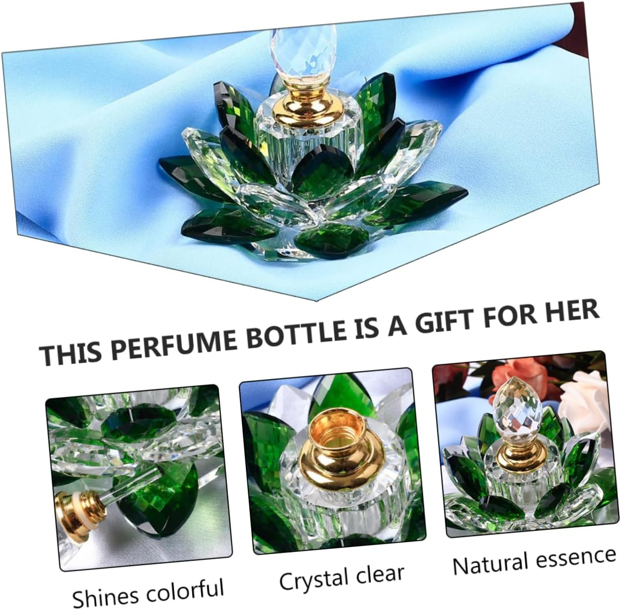 Elegant Green Lotus Perfume Bottle Crystal Glass Storage Bottle Lightweight Travel-Friendly for Business Trips Personal Use image number 1