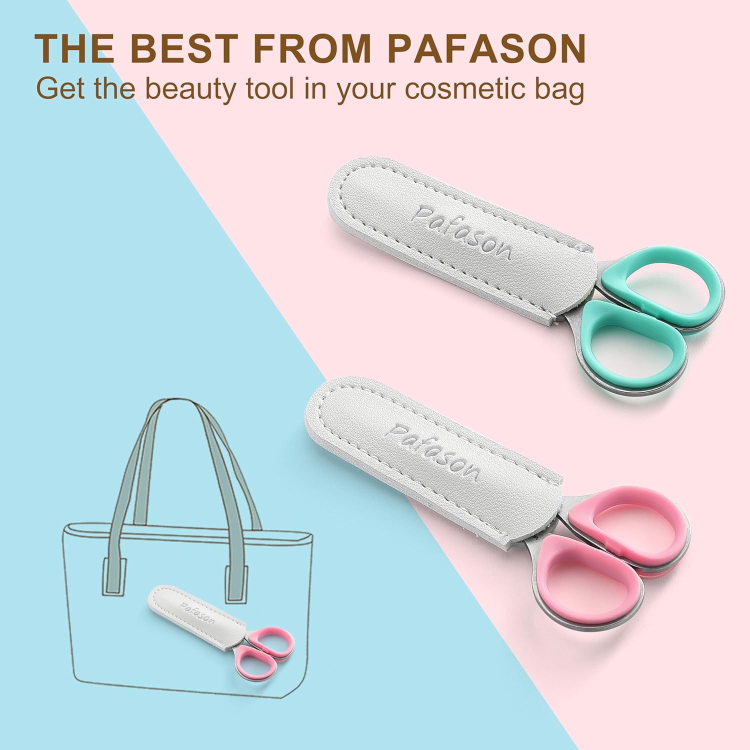 PAFASON High Precision Cuticle Scissor Set, 2 PC Multi-Purpose Curved and Straight Manicure Pedicure Beauty Grooming Tool for Nail Dry Skin,Stainless Steel, Premium Leather Cases image number 2