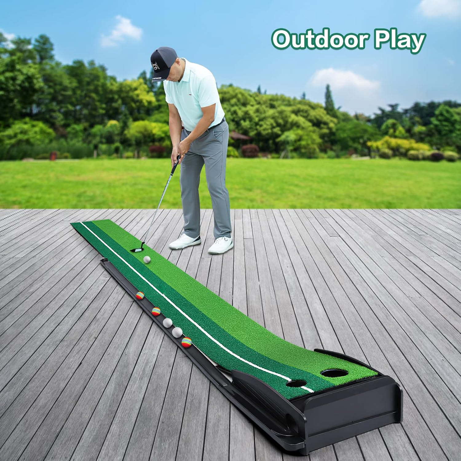 Qutumill Putting Green Golf Putting Mat for Indoor, Putting Matt with Auto Ball Return, Mini Golf Set Golf Accessories for Men, Indoors Golf Matt image number 2