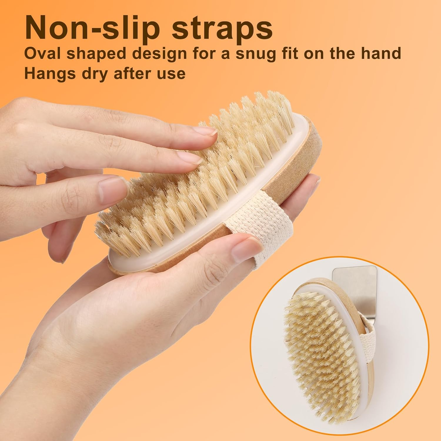 2Pcs Natural Bristle Exfoliating Brush, Body Scrubber for Lymphatic Drainage, Blood Circulation, Wet and Dry Brush, Deep Exfoliation for Smooth Skin image number 3