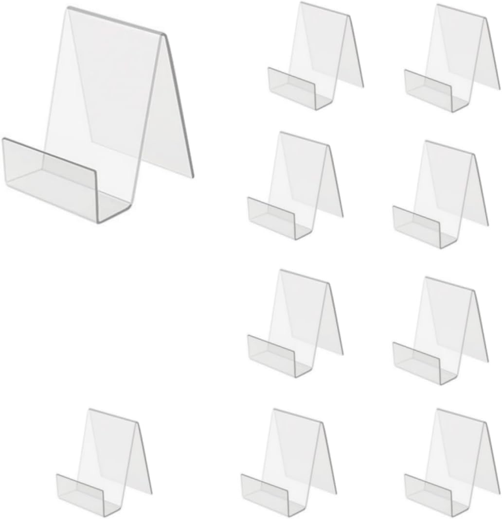 Acrylic Book Stand Clear, 10 Pcs Book Holders Display Shelf, Multi-Functional Display Easel Desktop Decorative Storage Rack Acrylic Sign Holder with Vertical Slanted Back Tablet Holder (2)