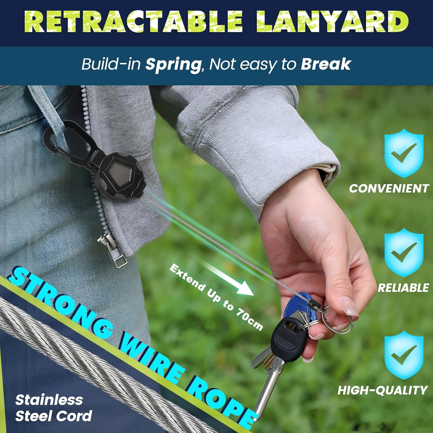 Milifox Retractable Keychain Heavy Duty Badge Reel Carabiner Badge Holder with Steel Retractable Cord for Hanging Carabiner Badge, Key, 2-Pack image number 6