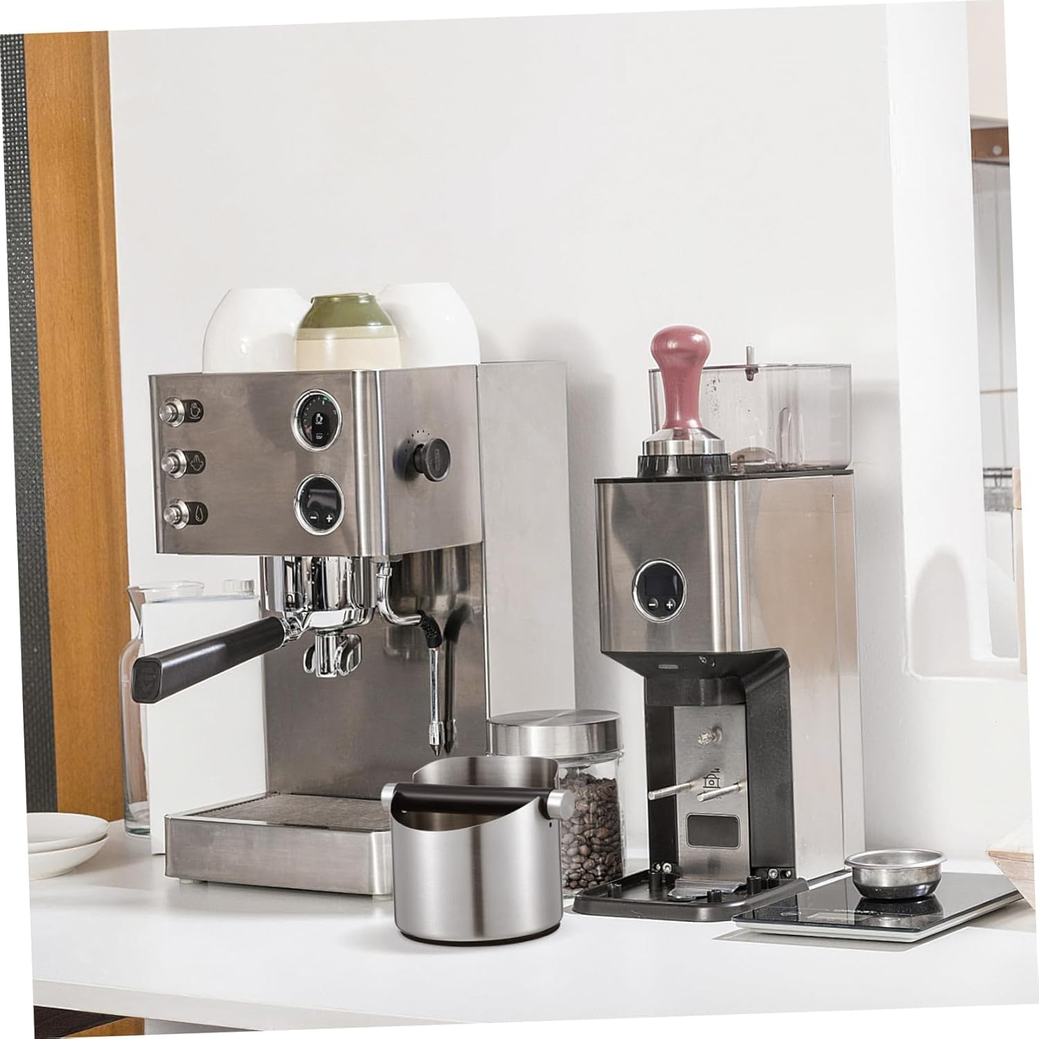 LOEFLIFA Stainless Steel Coffee Grounds Box for Espresso Machines Knock Bin for Home and Coffee Shop Use Easy to Clean Tea Ground Container Practical Waste Bucket