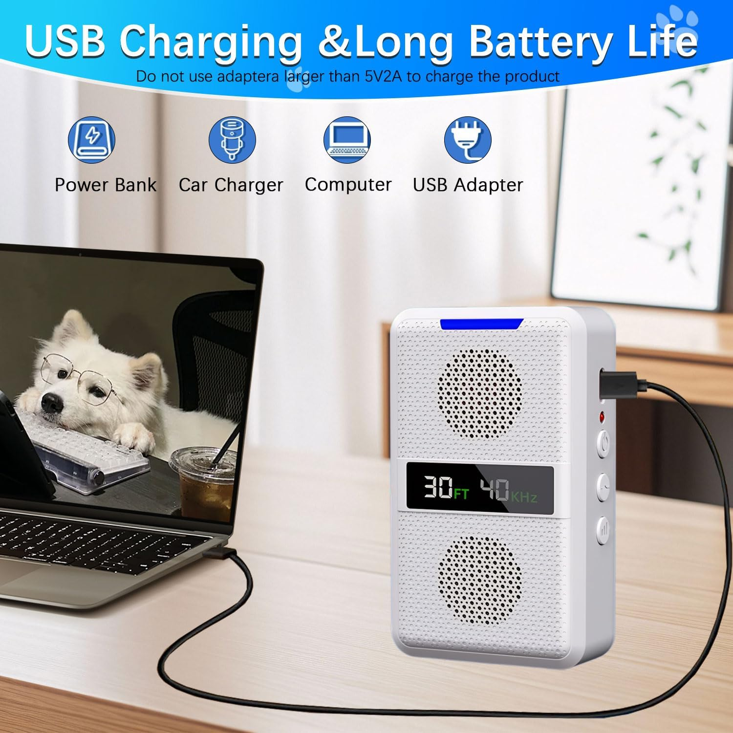 Anti Barking Devices,30Ft Effective Range and 3 Adjustable Frequency Modes,Rechargeable Ultrasonic Bark Box Dog Barking Deterrent Devices, Suitable for All Kinds of Large and Small Dogs