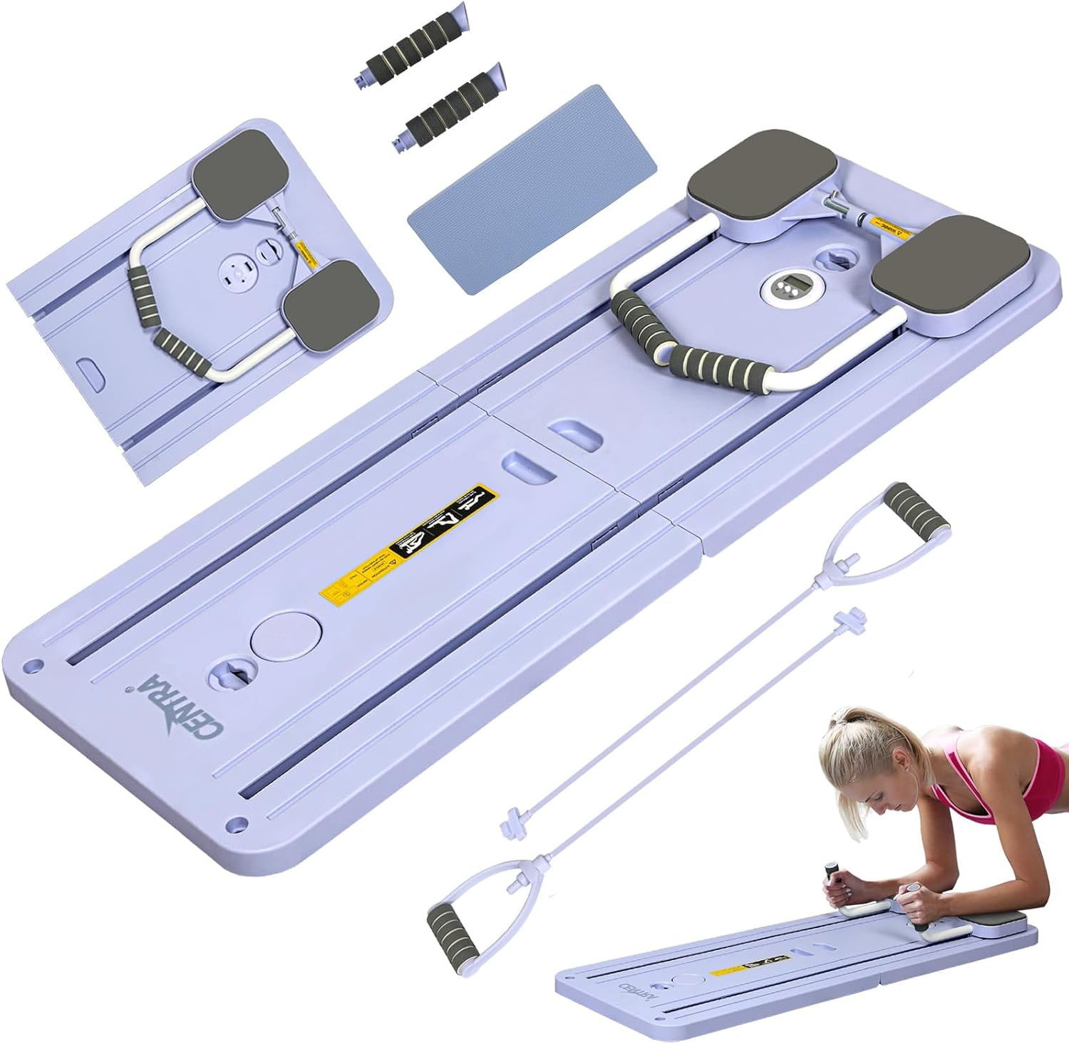 Centra Pilates Board Reformer Set,Multifunctional Abdominal Board,Foldable Ab Core Exercise Board with Automatic Rebound,Pilates Equipment with Timer,Full Body Workout for Hone Use