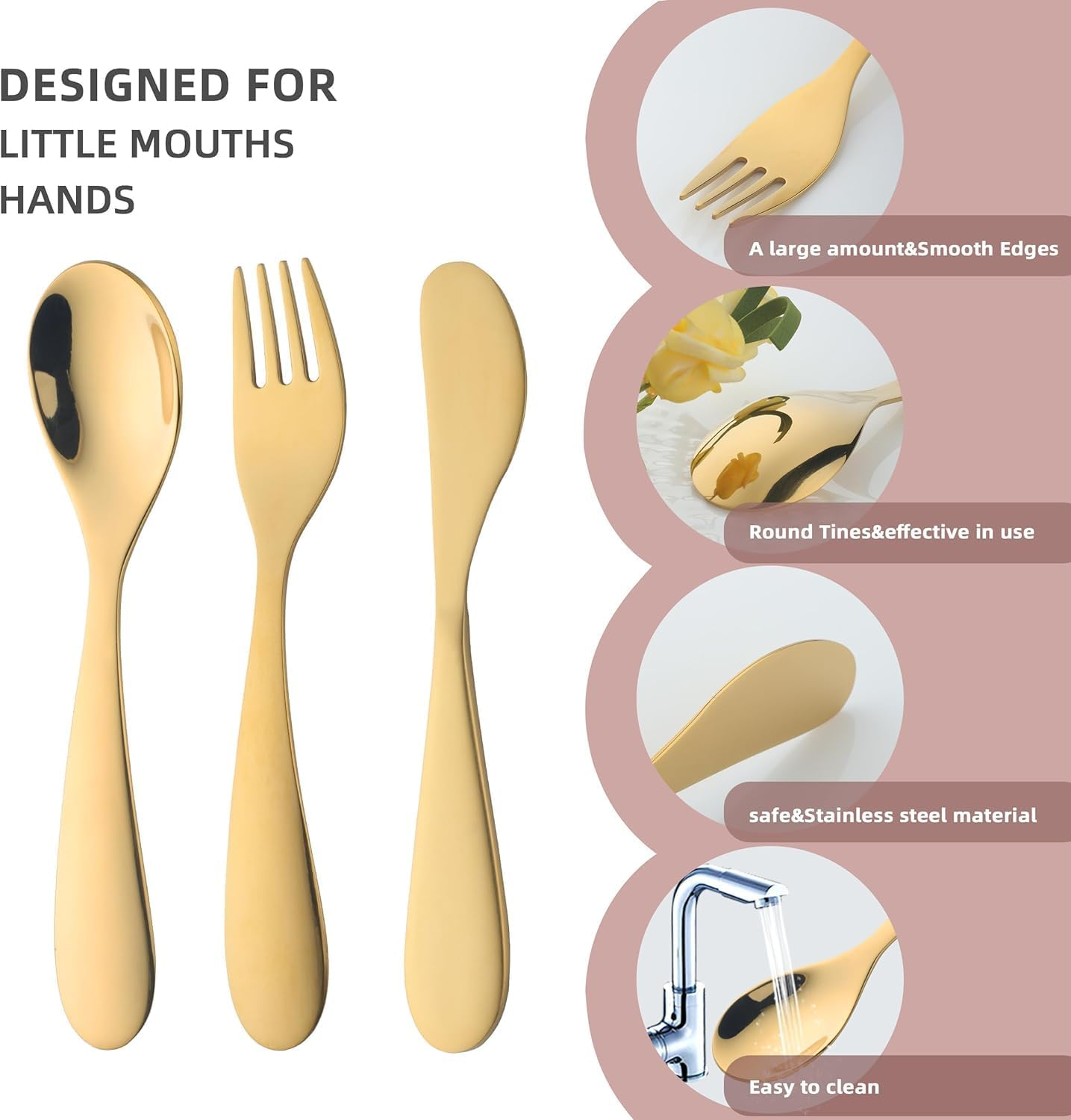 Children Cutlery Set Metal, 3 Pcs Stainless Steel Kids Flatware Set with Knife/Fork/Spoon, Todler Silverware Healthy & Mirror Polished, Dishwasher Safe (Black) - Rainbow image number 2