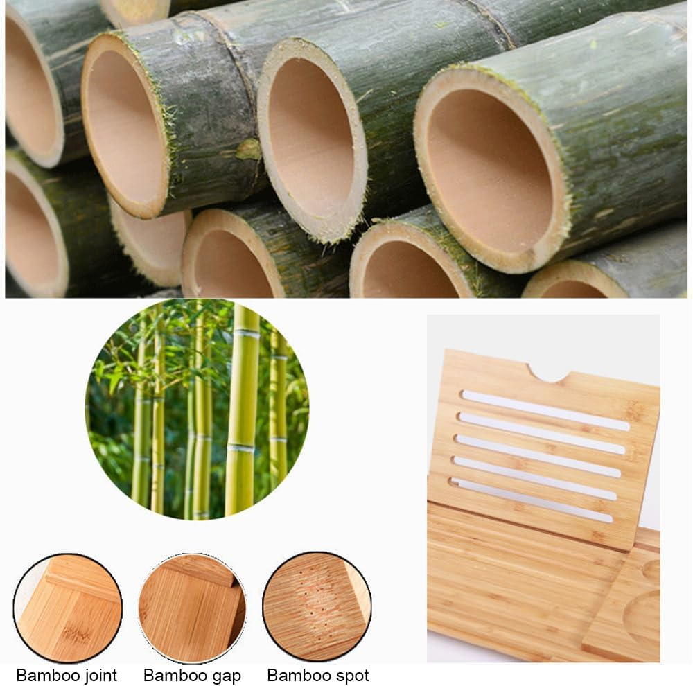 Bath Caddy Tray for Bathtub, Expandable Baths Tray, Bathtubs Caddy Tray, Adjustable Bamboo Bathtubs Tray for Books, Tablets, Wine Glasses, and Candles, Perfect for Relaxing Baths image number 3