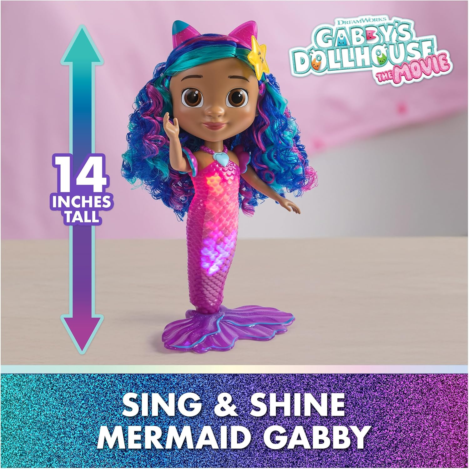 Gabby'S Dollhouse: the Movie, Sing & Shine Mermaid Gabby, Waterproof Mermaid Doll with Lights and Sounds, Kids Toys for Girls & Boys Ages 3 and Up image number 1