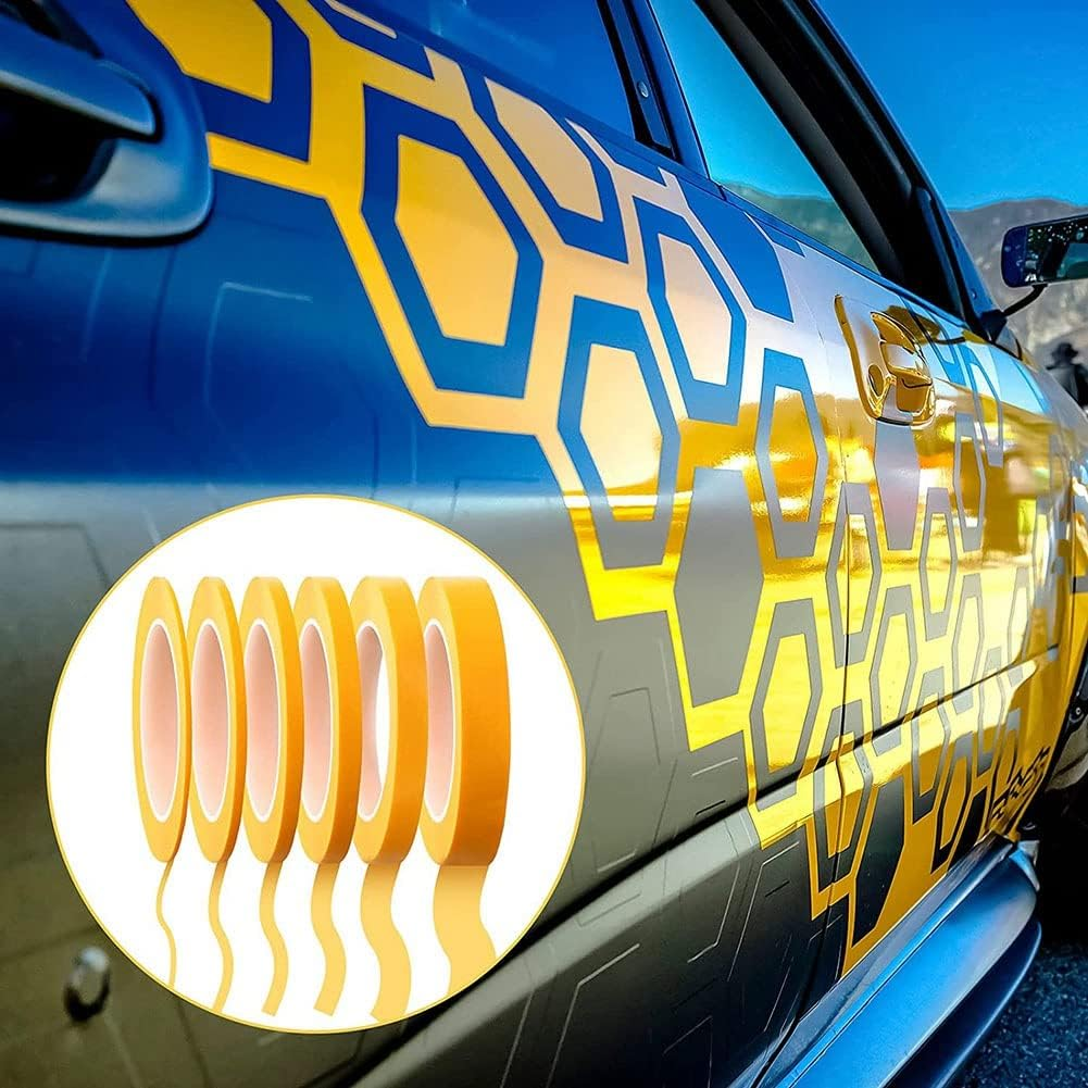 Jingfei 6 Tape 1/16,7/10,1/8,1/4,1/2,3/4 Inch X 55Yard, Fineline Masking Tape, Painters Automotive Masking Tape