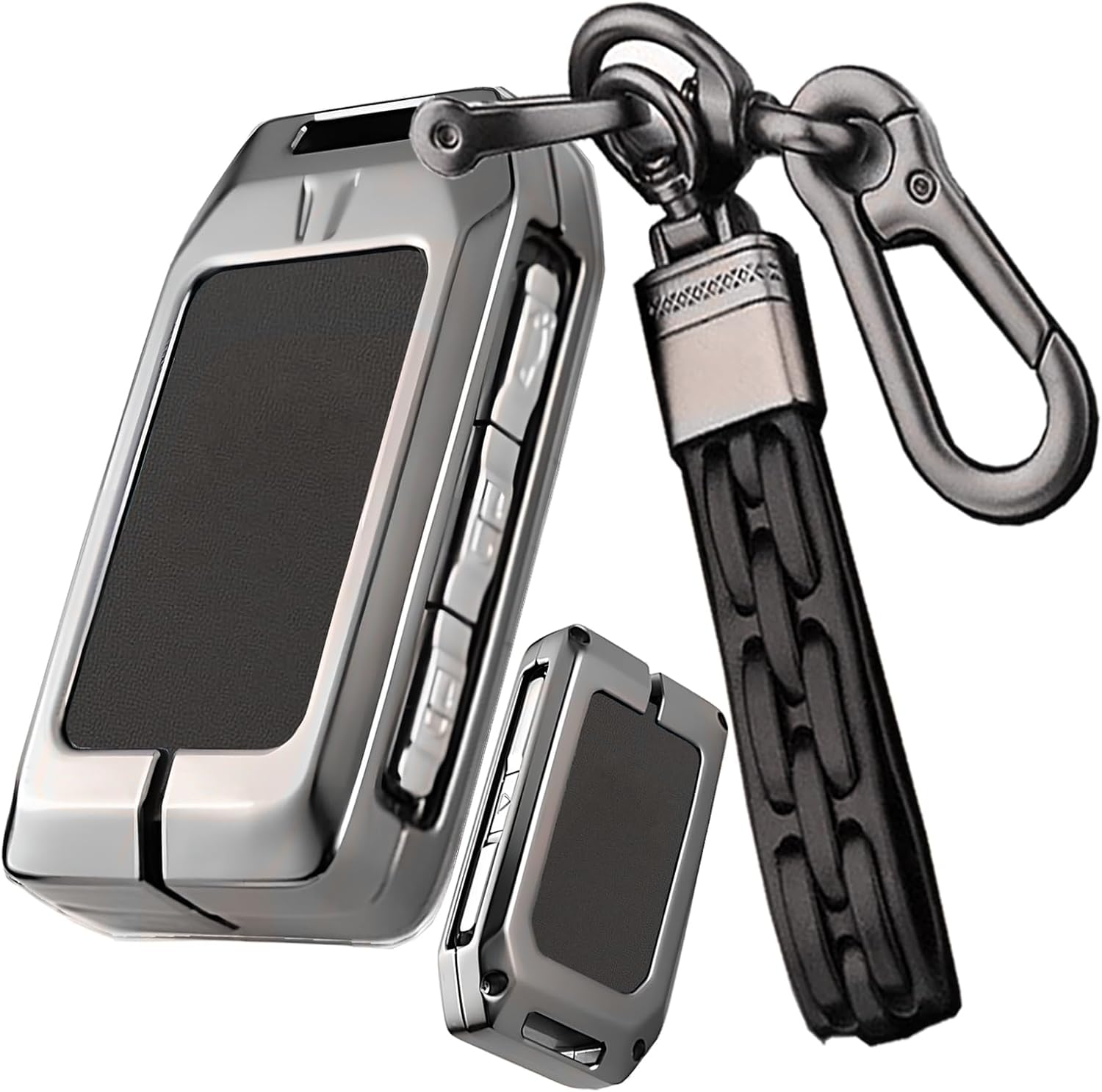 Ontto Car Key Holder Fit for 2017-2025 XC40 XC60 XC90 S60 S90 V60 V90 Polestar 1/2/3,Key Fob Shell Case with Clear TPU Front Cover,Metal and Leather Key Cover,Grey