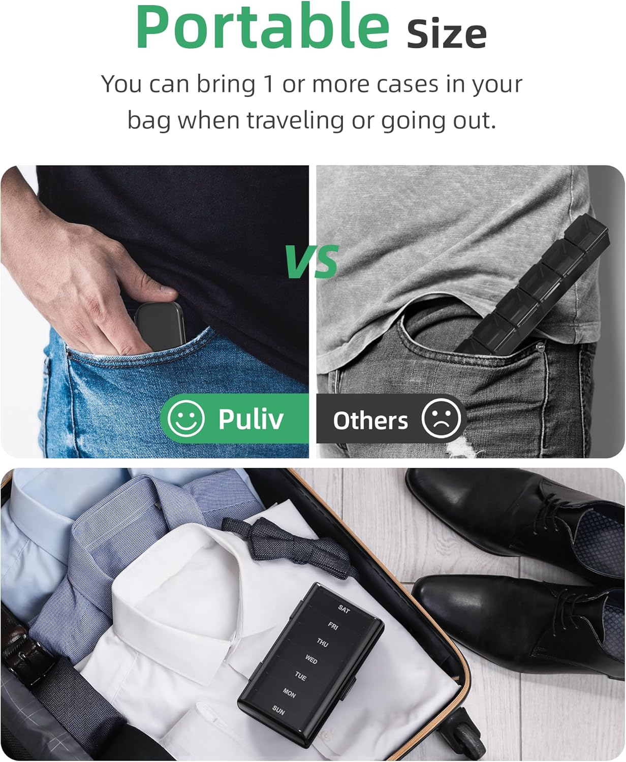 PULIV Pill Organizer with Large Capacity, Dual Protection Pill Box 7 Day, Arthritis Friendly Pill Case Easy to Open, Weekly Medicine Organizer for Vitamins, Medications, Fish Oils, Supplements (Black) image number 6