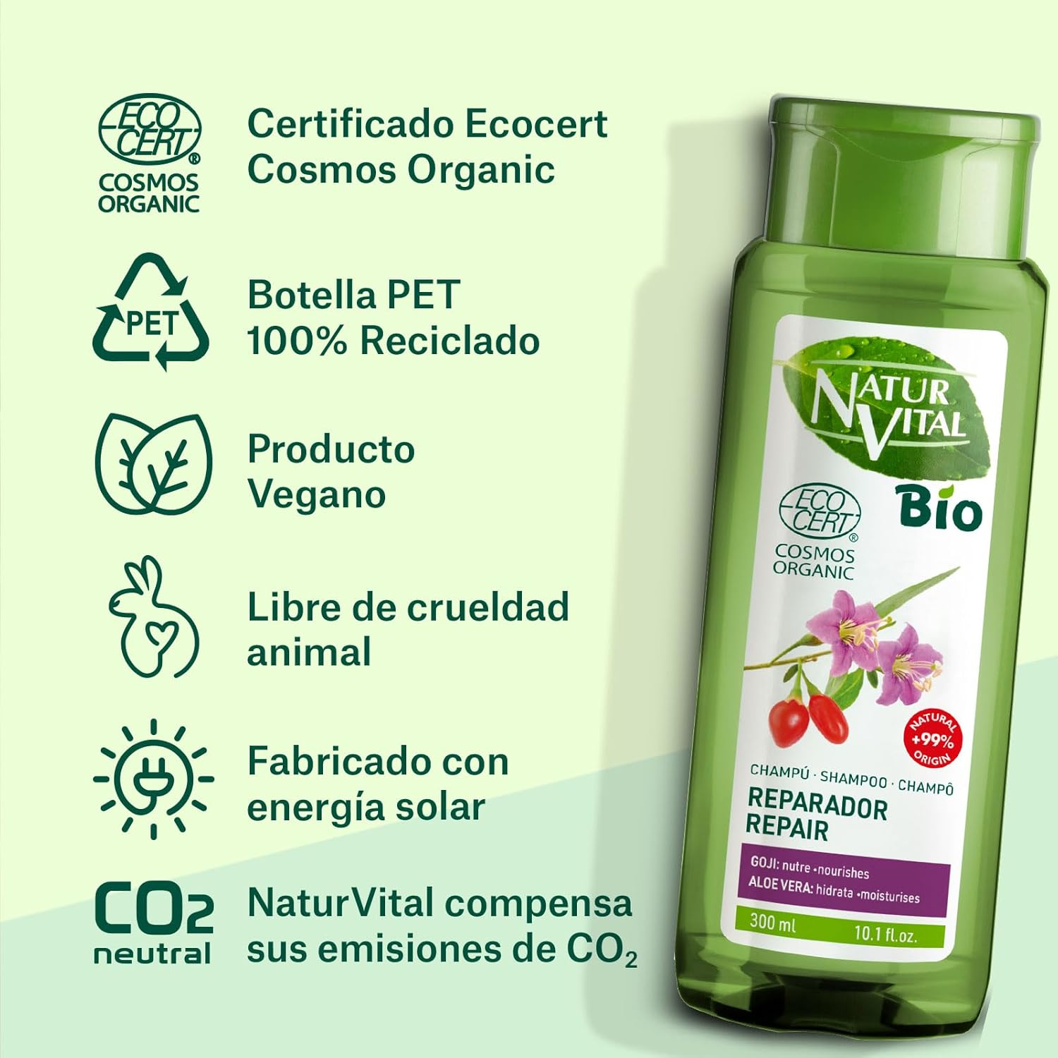 Naturvital Bio Shampoo &ndash; Repairing-Ecocert Certified-No Silicones, Parabens and PEG image number 2