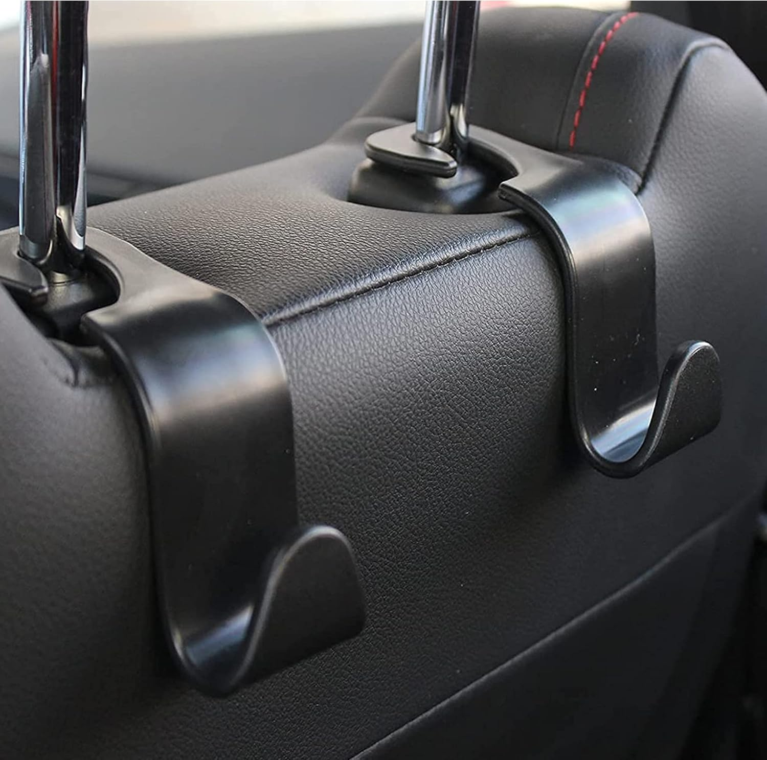 Sulfar Universal Vehicle Car Backseat Headrest Hanger Storage Organizer, Black Car Back Seat Headrest Hooks, Car Seat Accessory for Handbags, Purses, Coats, and Grocery Bags, Bottle Holder (4-Pack) image number 4