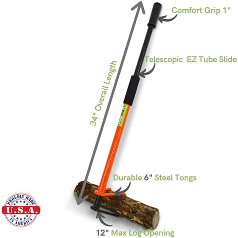 Firebuggz Fireplace Tools - 32" Original Log Lugger Mini Campfire Wood Placement Tool, Heavy Duty Metal Wood Turner and Grabber, Campfire Accessories, Log Grabber Fire Tongs for Fire Pit, Made in USA image number 4