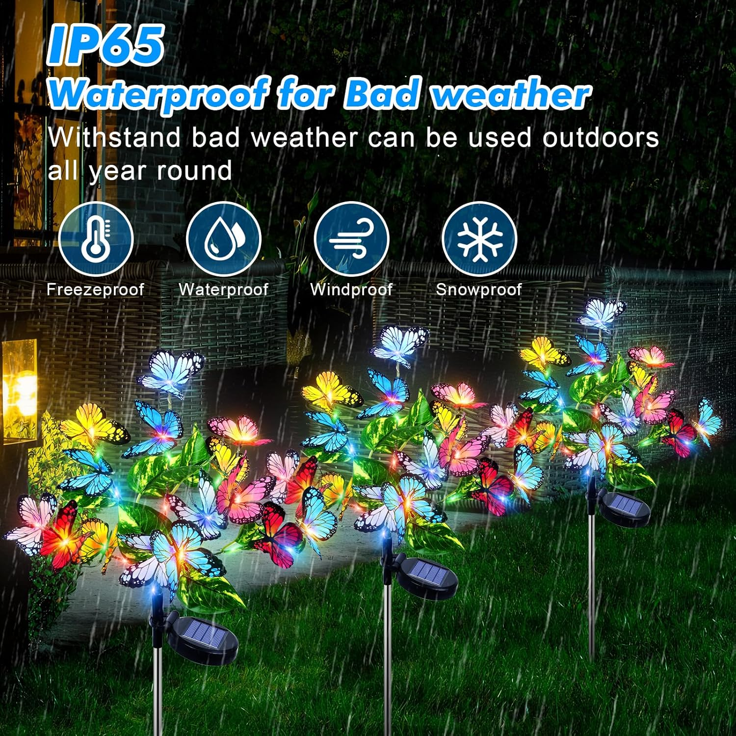 Ninonly Solar Garden Lights Outdoor 2 Pack, Solar Butterfly Lights with 2 Lighting Modes, Waterproof Solar Powered Butterfly Lights Landscape Lighting for Yard Garden Pathway Decoration image number 1