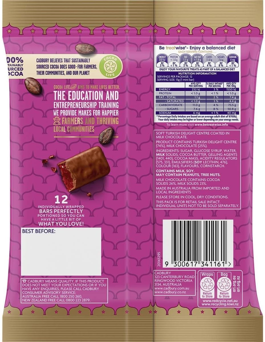 Cadbury Dairy Milk Frys Turkish Delight Chocolate Share Pack 180 G image number 1
