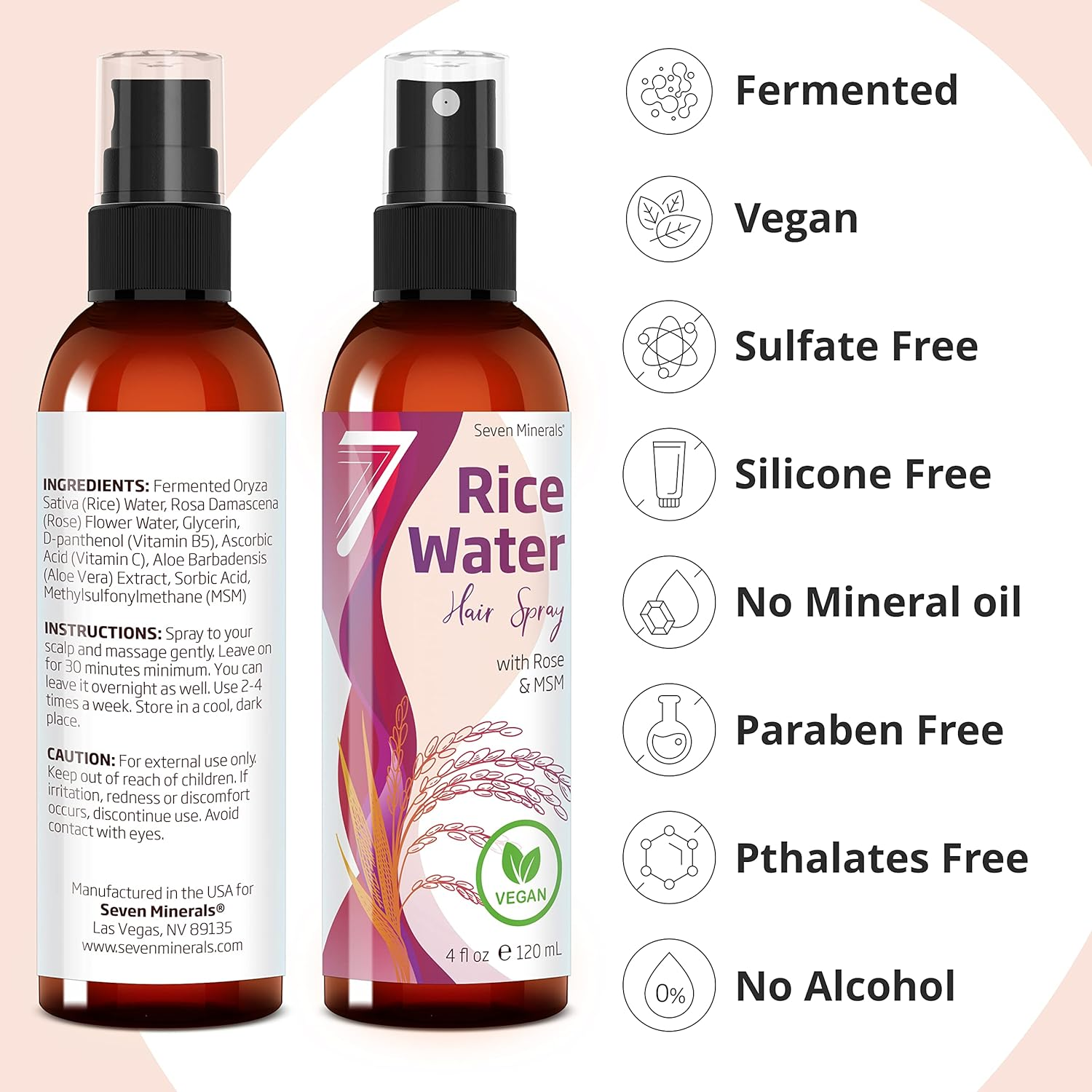 NEW Fermented Rice Water for Hair Growth - Vegan Non-Greasy Rice Water Spray - Blended with Rose Water, Aloe Vera & MSM - Naturally Thicker, Longer, Softer Hair for Women & Men (4 Fl Oz) image number 3