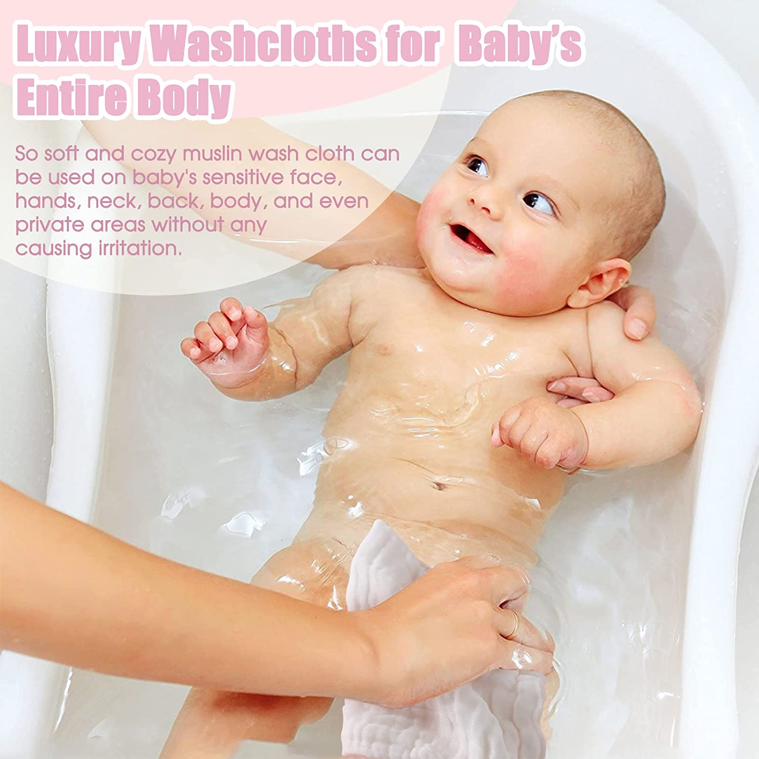 MUKIN Baby Washcloths - Natural Cotton Baby Wipes - Soft Newborn Baby Face Towel for Sensitive Skin- Baby Registry as Shower, 10 Pack 12X12 Inches (Pink,Yellow,White) - Pink,Yellow,White image number 5