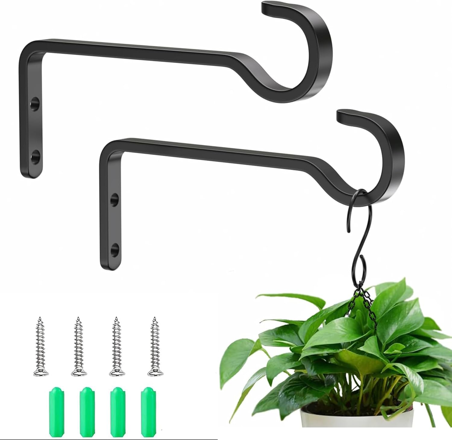2-Pcs Iron Plant Hooks - Metal Ceiling Hangers for Indoor and Outdoor Use, Ideal for Hanging Plants, Lanterns, Bird Feeders, and Flower Baskets - Stylish Home Decor Solution image number 3