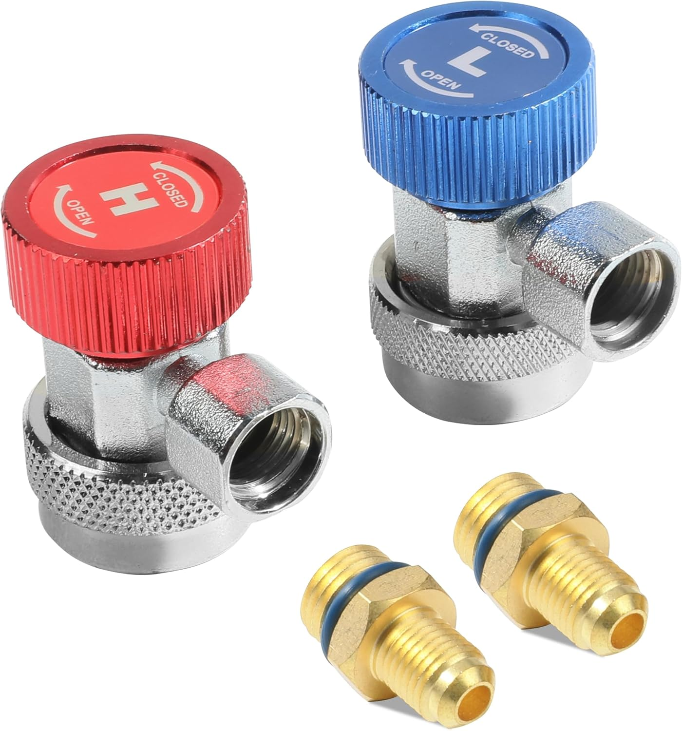 YAKEFLY AC R134A Adapter Fittings,R134A Connector 1/4 Inch Quick Connector with Manifold Gauge Set, Adjustable Quick Coupler Adapters Fitting Kit for R134A Car AC System Evacuation Recharging and More