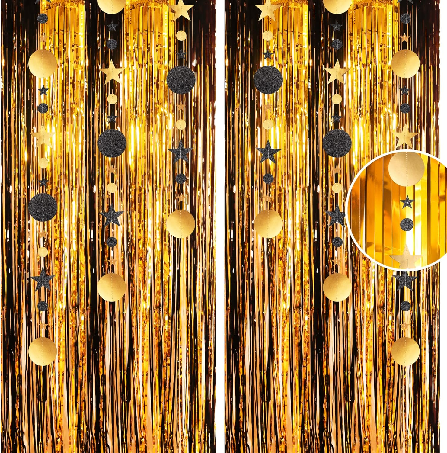 3.2X8.3Ft Glitter Tinsel Curtain Hanging Decorations Set, Door Tinsel Foil Fringe Curtain Streamers for School Graduation Birthday Hen Photo Banner Christmas Party (Gold)