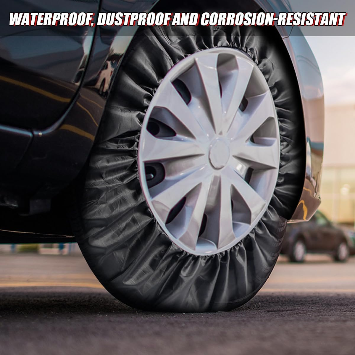 JNNJ 4 Pieces Cover Tyre Storage Bag, Car Replacement Tyre Covers, Wheel Tyre Cover, Waterproof Dustproof Car Wheel Protection, Cars Universal Replacement Tyre Protector Accessories (Red)