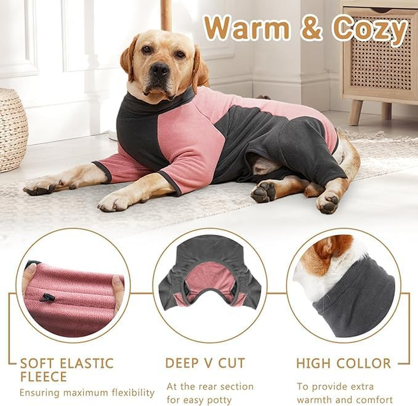 Dog Winter Coat Warm Fleece Jacket for Small Medium Large Dog Full Body Dog Onesie with Legs Adjustable Pet Cold Weather Bodysuit Pink/Grey (L) image number 1