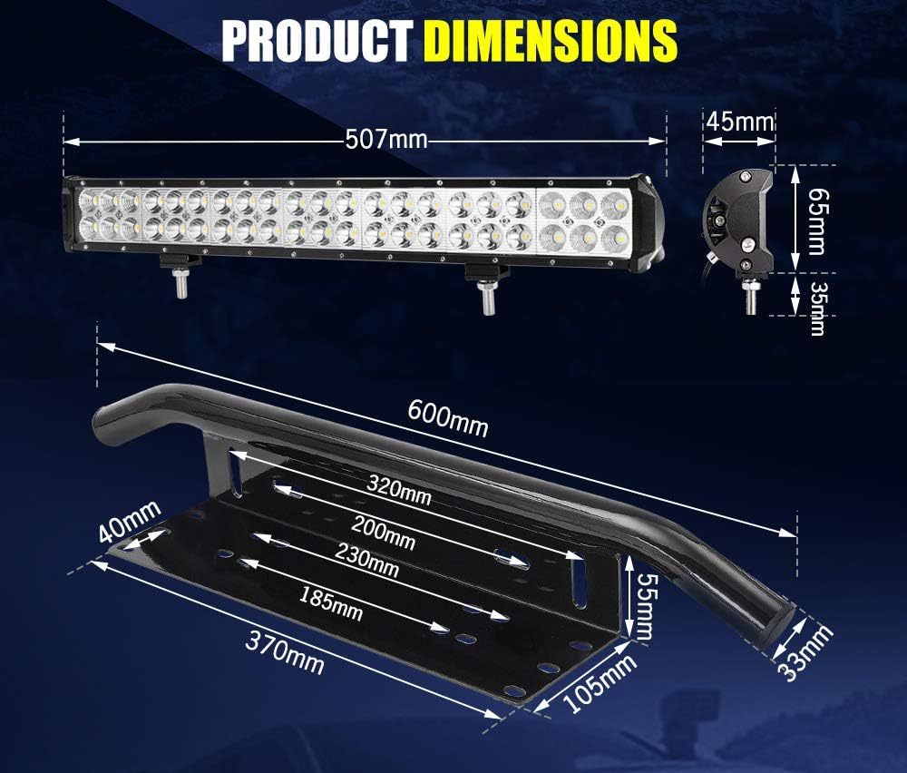 LIGHTFOX 20Inch Cree LED Light Bar Spot Flood Work Driving Light + 23'' Number Plate Frame 3 Years Warranty image number 6