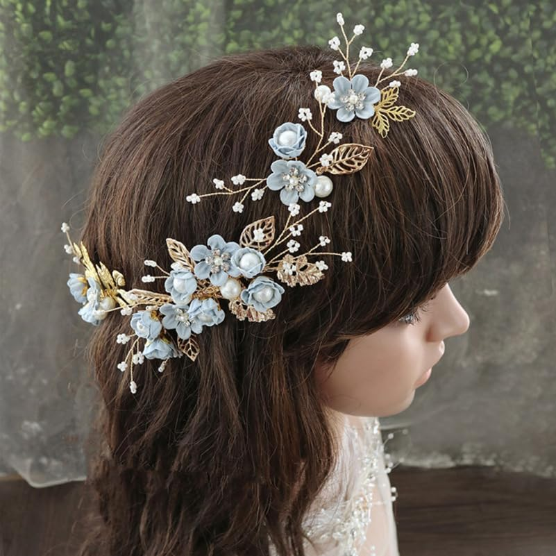 Hemobllo Side Hair Clips with Flowers for the Bride: Alloy Headpiece with Rhinestones and Flowers for Wedding Brides Hair Comb Wedding Prom Birthday Party image number 4