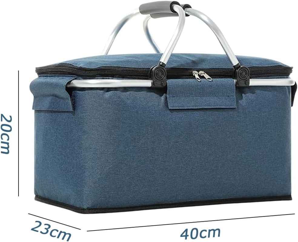 Insulated Picnic Basket Collapsible Picnic Basket with Lid Leak-Proof Cooler Bag for Picnic,Food Delivery,Take Outs,Market Shopping,Travel, Blue image number 4